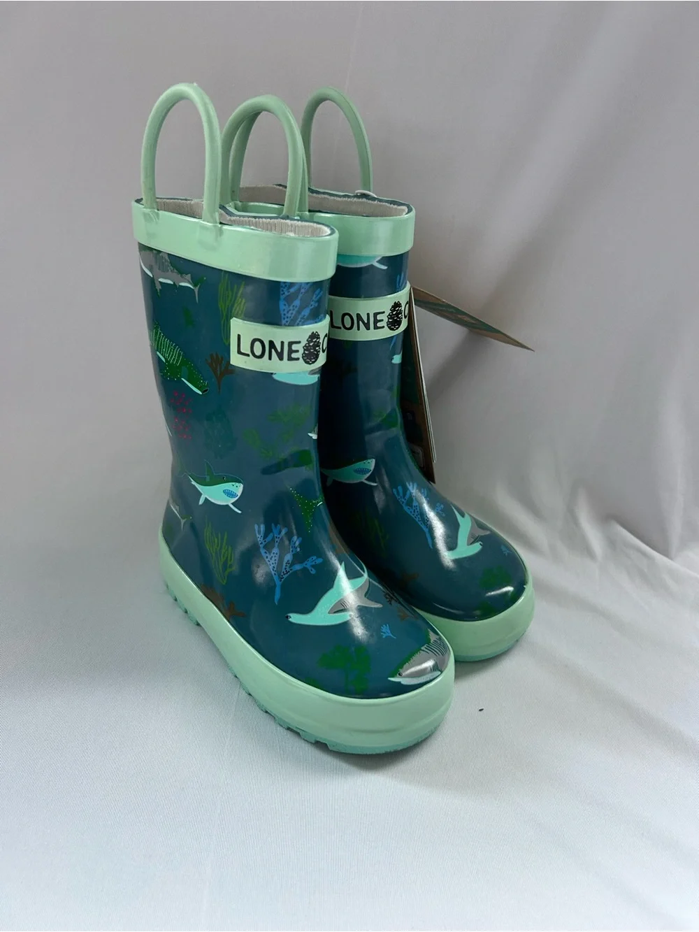 Kids Teal Shark Rain Boots size 7
